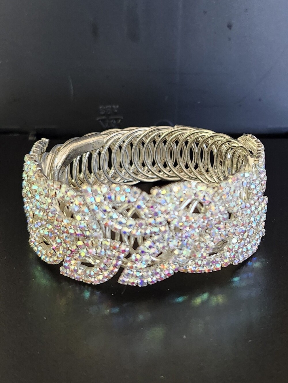 nOir Silver-toned Cuff Faux Crystal Bracelet